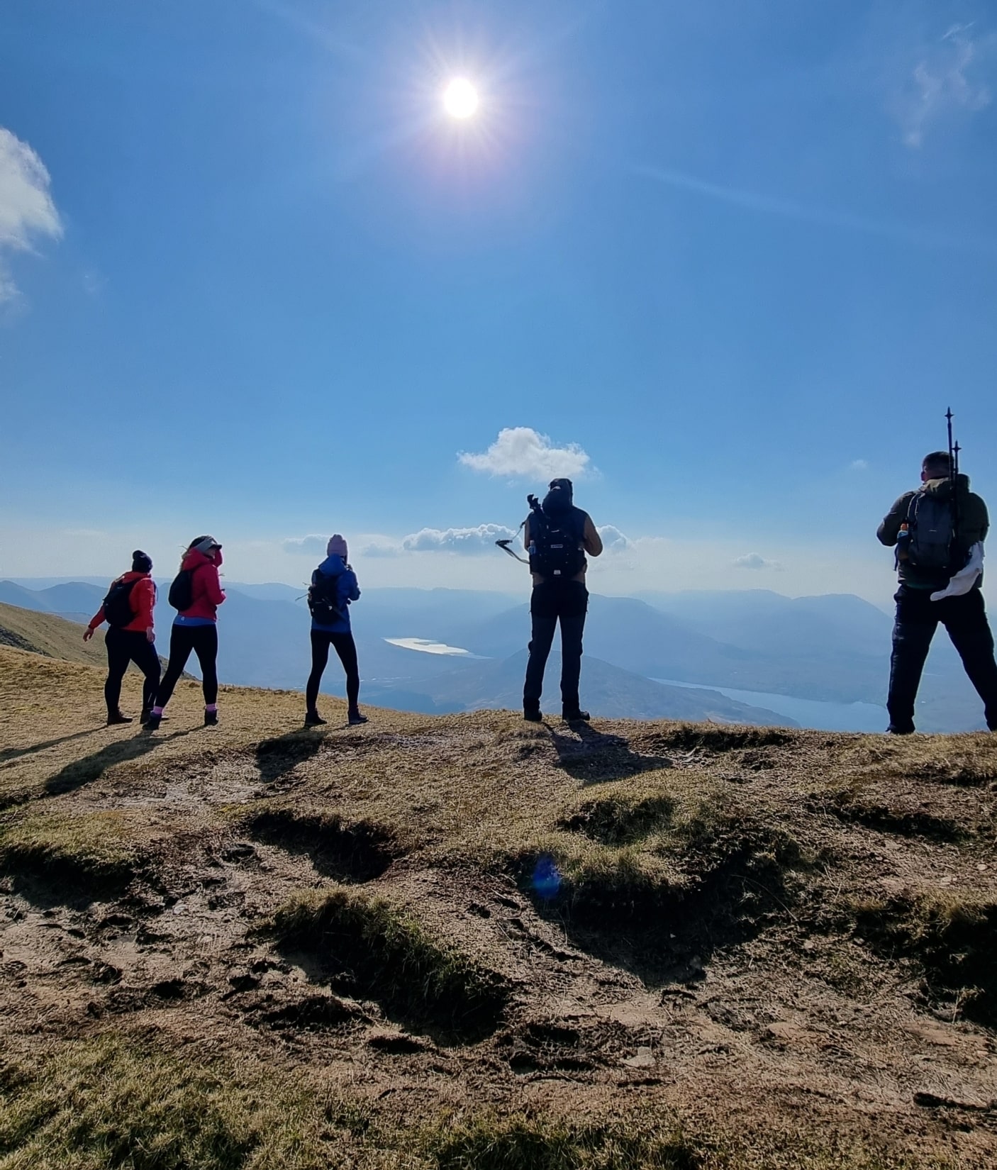 hiking group over mountain