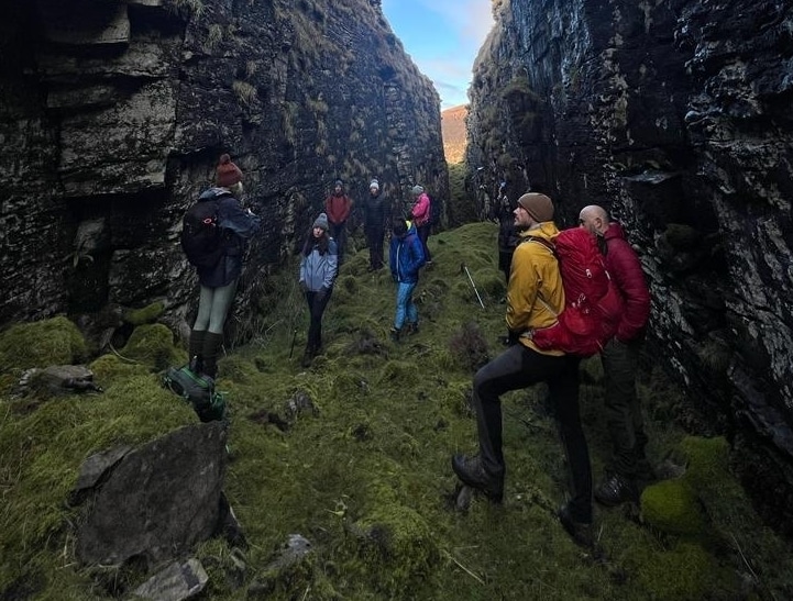 group exploring mountain